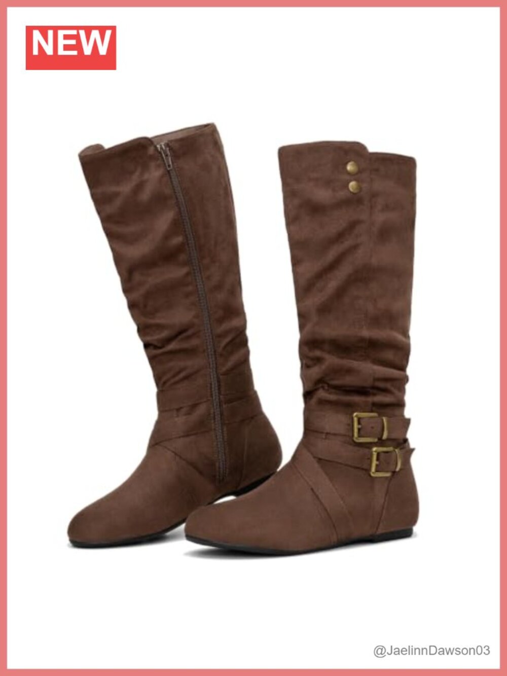 Slouchy Mid Calf Flat Boots Faux Suede Round Toe Side Zip Women's